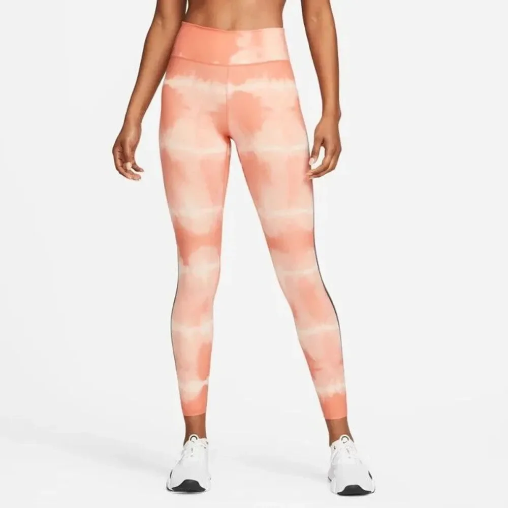Nike Leggings LARGE One Luxe Women's Mid-Rise Printed Training Leggings Orange